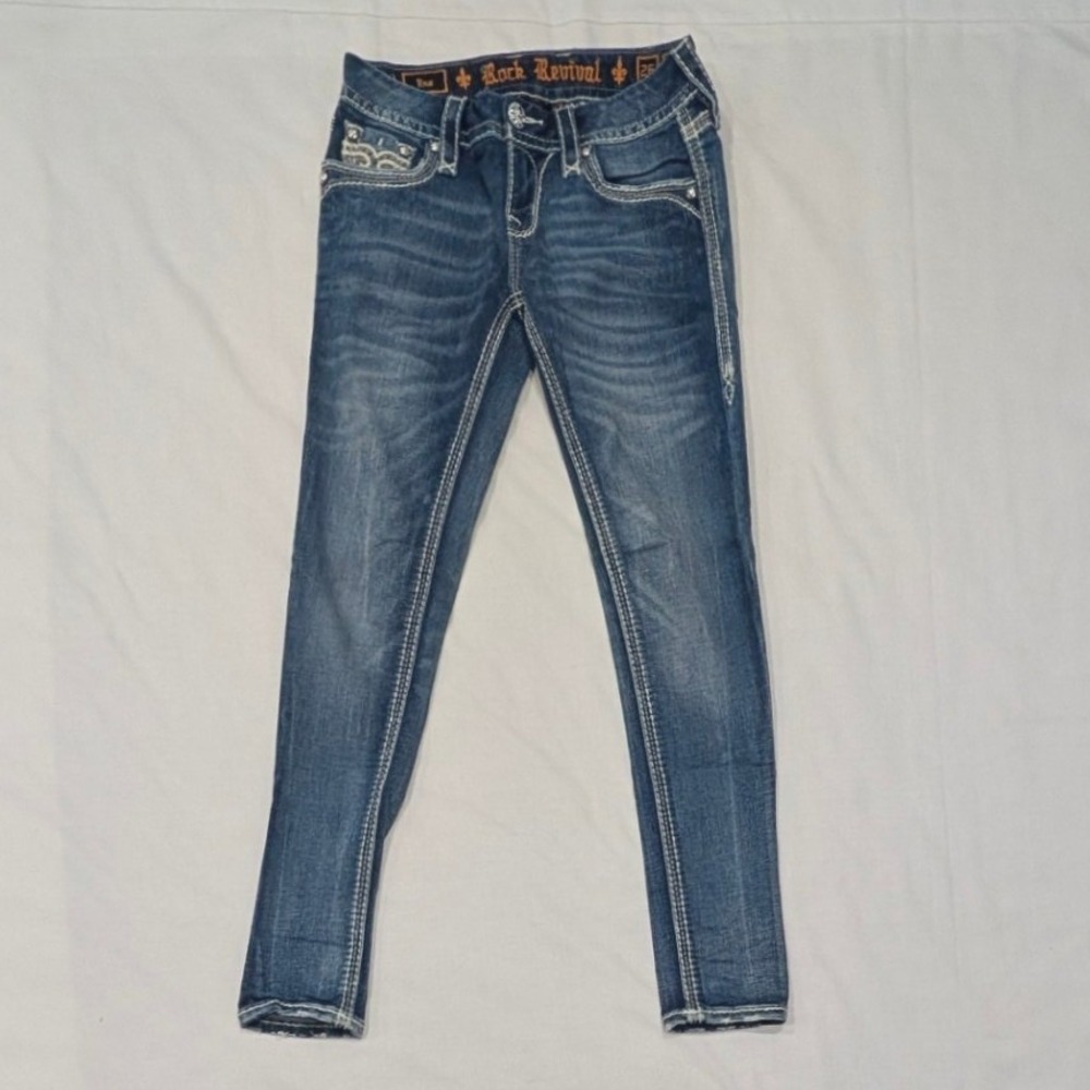 Rock Revival Ena Skinny Jeans Women's 26 Medium Wash Embroidered Flap Pocket